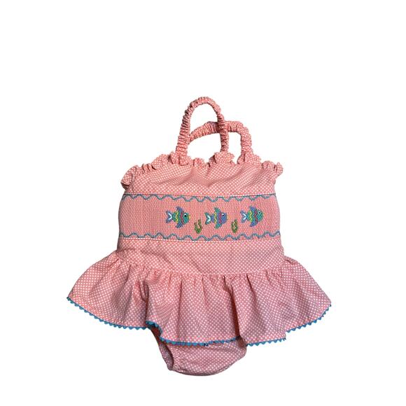 Velani Classics Smocked Fish Bodysuit size 9 months EUC - Picture 2 of 6